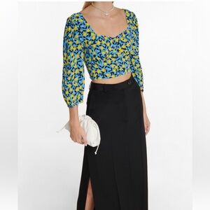 DIANE VON FURSTENBERG NWT Dover Top Nectarine Medium Sky Blue Top Size 14